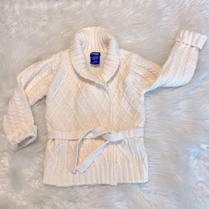 OshKosh Cable knit Sweater w/ Tie Closure Cream w/ metallic thread 18 months